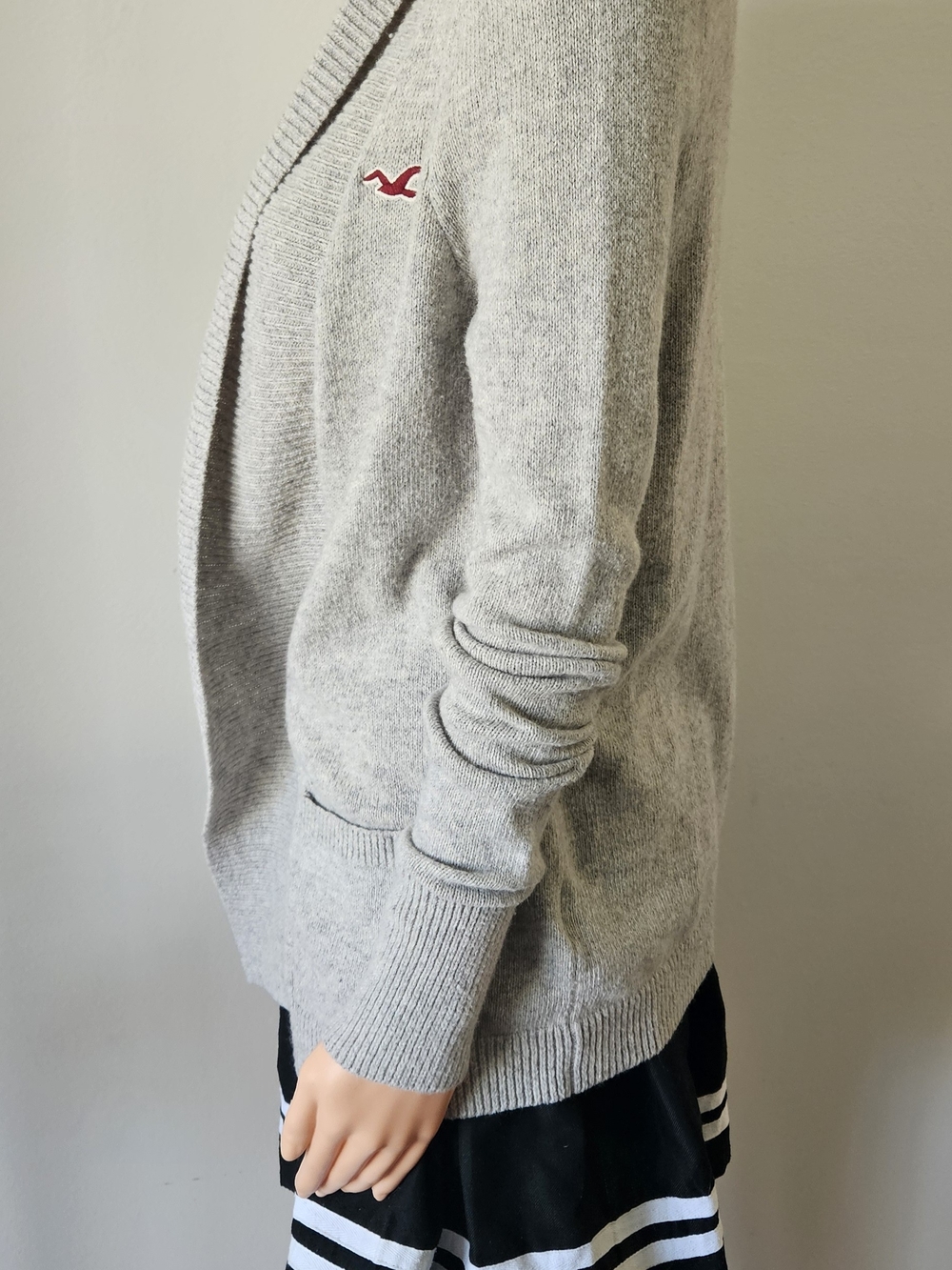 Hollister Light Gray Open-Front Shawl Collar Cardigan Sweater - Picture 3 of 8